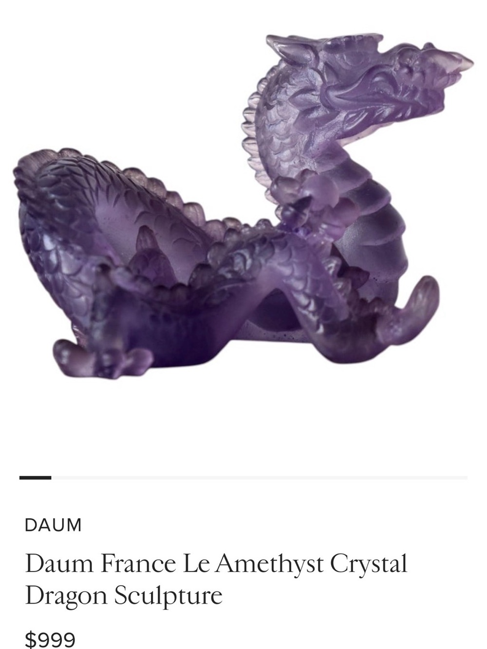 Rare/limited signed Daum France Amethyst Crystal Dragon Sculpture Pate de Verre - Picture 9 of 11